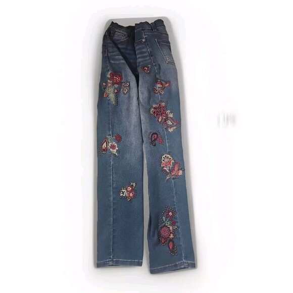 DG2 Diane Gilman Stretch Embroidered Cropped Jeans Floral Size 4P - Picture 3 of 7